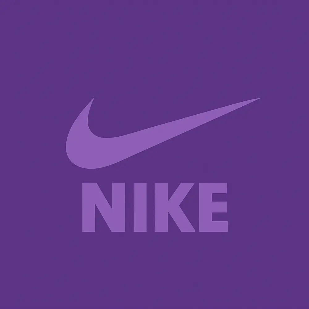 Purple background featuring the Nike swoosh logo above the word "NIKE" in bold, capital letters.